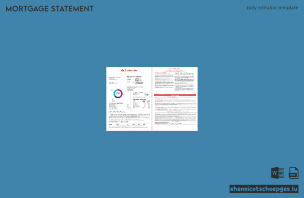 US Santander Bank Hypothekendarlehensabrechnung in Word- und PDF-Formaten – 2 Beispielvorschau